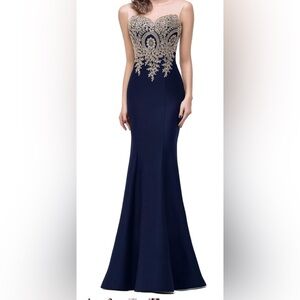 Elegant Navy and Gold Maxi Dress